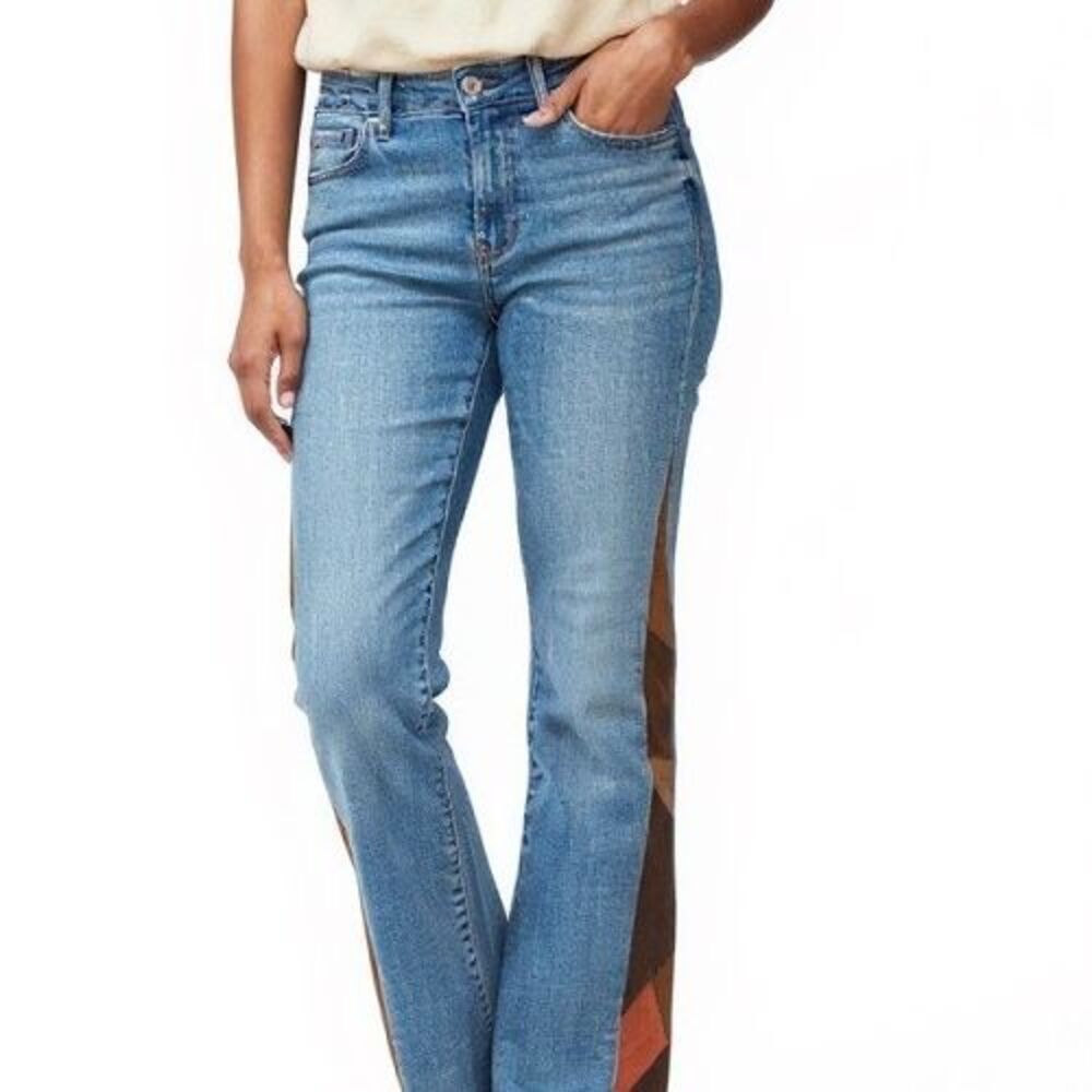 Driftwood Indie Patchwork Crop Bootcut Kick Frayed Hem Step Jeans Size 31